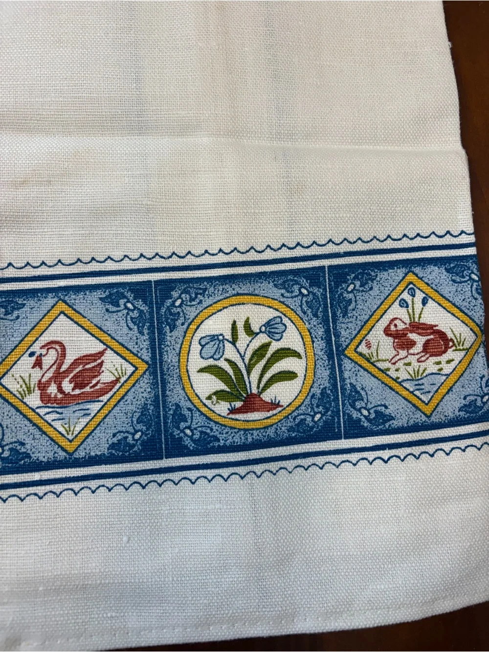 Vintage Stevens Pure Linen Cream Kitchen Towel cottage core rooster, Swan, bunny